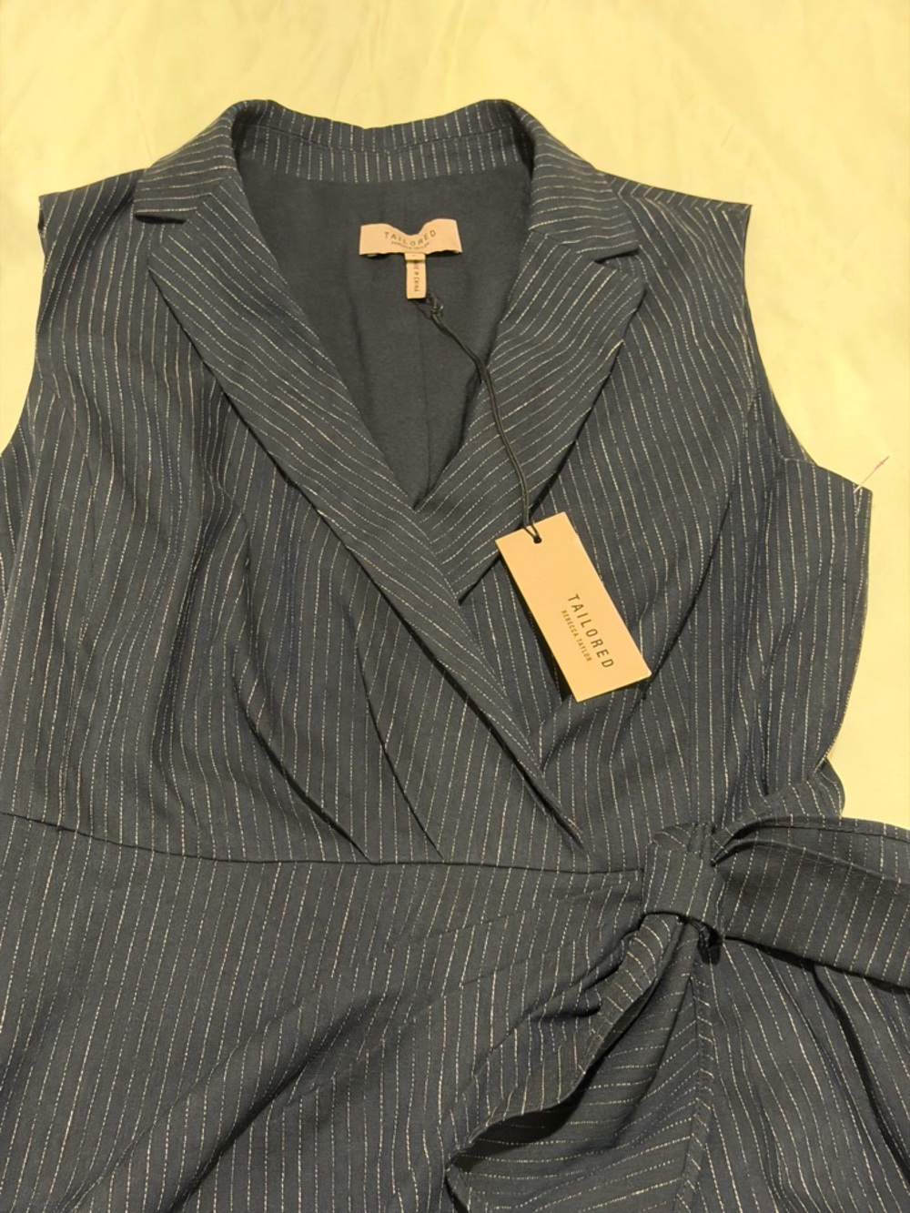 Sleeveless Navy Pinstripe Wrap-Front Mini Dress, SZ 0, NWT - Picture 10 of 14